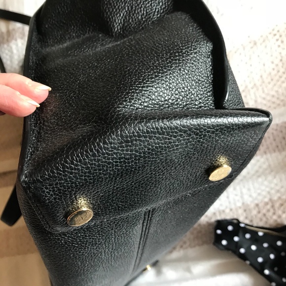 Michael Kors Black Leather Purse Tote with Fur Pom Pom - Picture 6 of 10